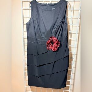 dressbarn Black Midi Dress with Red Floral Detail